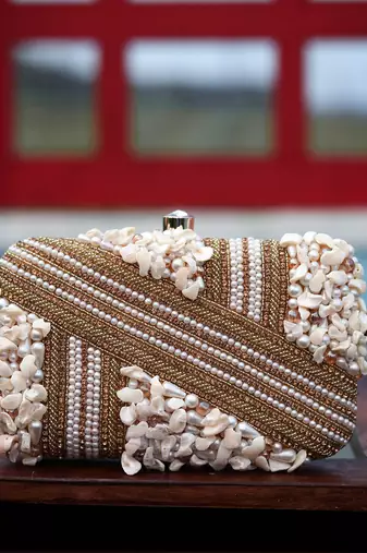 Gold beads embroidered clutch
