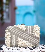 White beads embroidered clutch