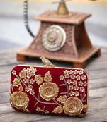 Maroon floral embroidered clutch