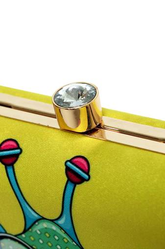 Yellow printed clutch