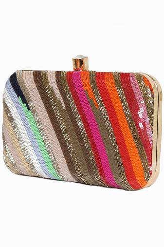 Multicolor sequin embroidered clutch