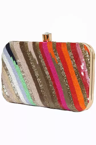 Multicolor sequin embroidered clutch