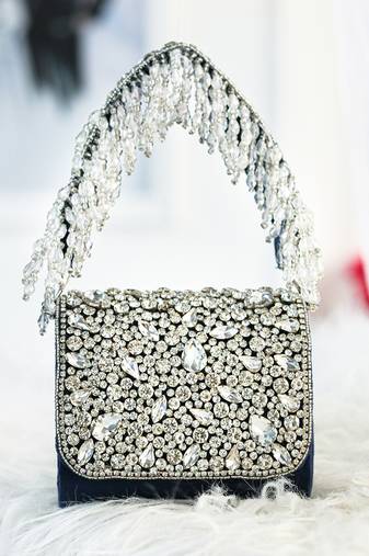 Navy blue beads embroidered clutch