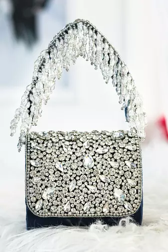 Navy blue beads embroidered clutch