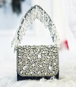 Navy blue beads embroidered clutch