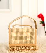 Beige pearl embroidered clutch