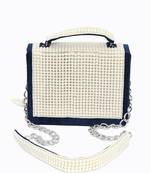 Navy blue pearl embroidered clutch