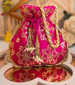 Pink sequin embroidered potli bag