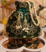 Green floral embroidered potli bag