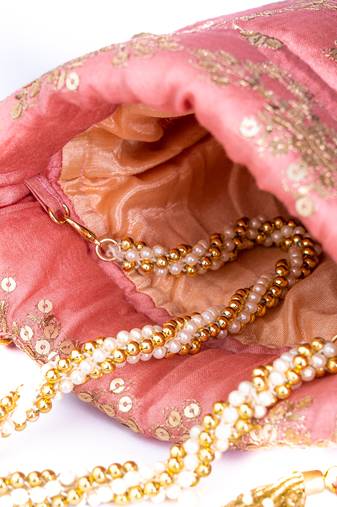 Pink sequin embroidered potli bag