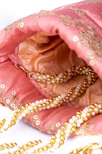 Pink sequin embroidered potli bag