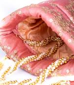 Pink sequin embroidered potli bag