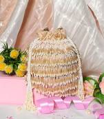 Beige pearl embroidered potli bag