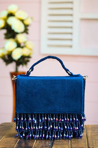Blue beads embroidered clutch