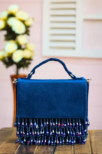 Blue beads embroidered clutch