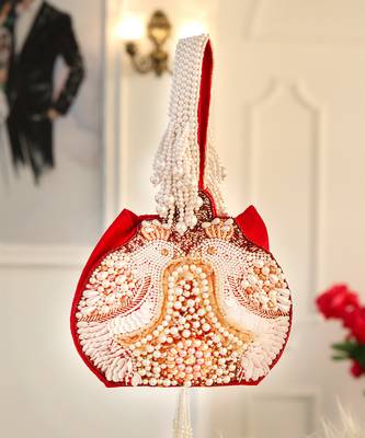 Maroon pearl embroidered potli bag 1