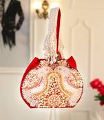 Maroon pearl embroidered potli bag
