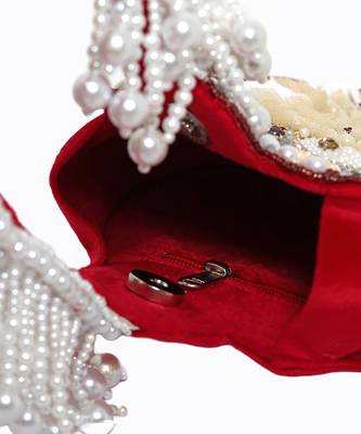 Maroon pearl embroidered potli bag 2