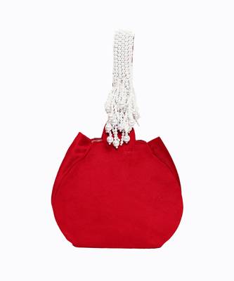 Maroon pearl embroidered potli bag 3