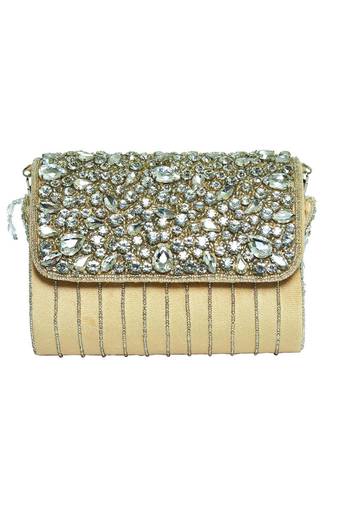 Beige stone work clutch