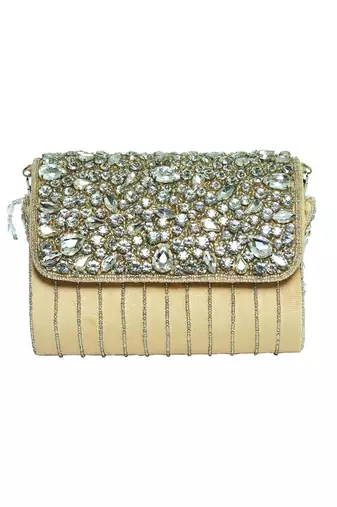 Beige stone work clutch
