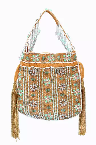 Dark Beige  floral embroidered potli bag
