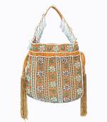 Dark Beige  floral embroidered potli bag