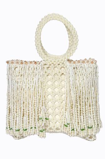 White pearl embroidered potli bag