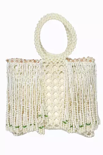 White pearl embroidered potli bag