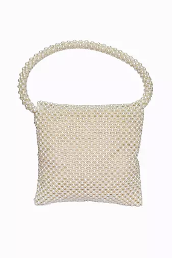 White pearl embroidered clutch