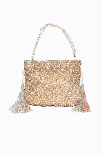 Gold pearl embroidered clutch