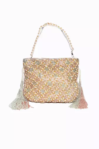 Gold pearl embroidered clutch