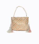 Gold pearl embroidered clutch