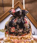 Black floral embroidered potli bag