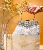 White stone embroidered clutch