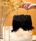 Black stone embroidered clutch