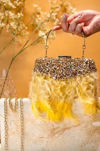 Gold stone embroidered clutch