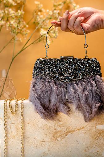 Grey stone embroidered clutch