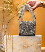 Dark green stone embroidered hand bag