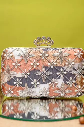 Multicolor floral embroidered clutch