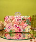 Pink floral embroidered clutch