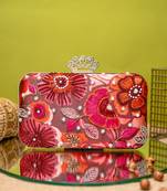 Red floral embroidered clutch
