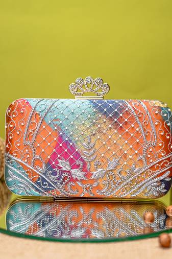 Multicolor sequin embroidered clutch