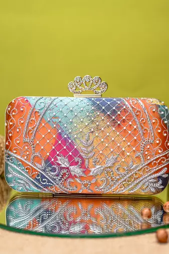 Multicolor sequin embroidered clutch