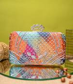 Multicolor sequin embroidered clutch