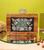 Brown floral embroidered clutch