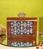 Brown stone embroidered clutch