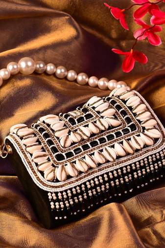 Black beads embroidered clutch