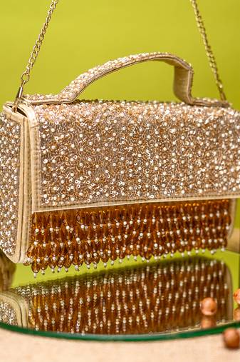 Gold beads embroidered clutch