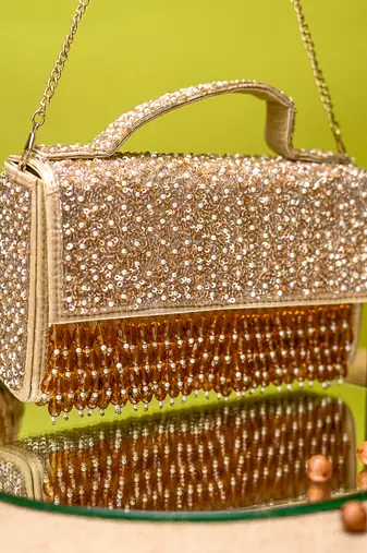 Gold beads embroidered clutch
